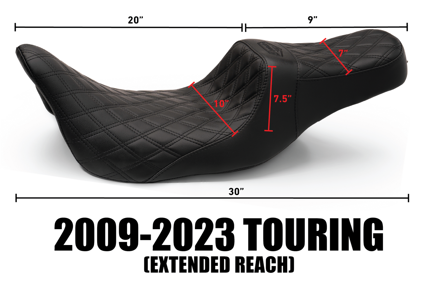 Extended Reach Tuck & Roll Stealth-Grip™ Premium 2-Up Saddle for 2009-2023 Touring
