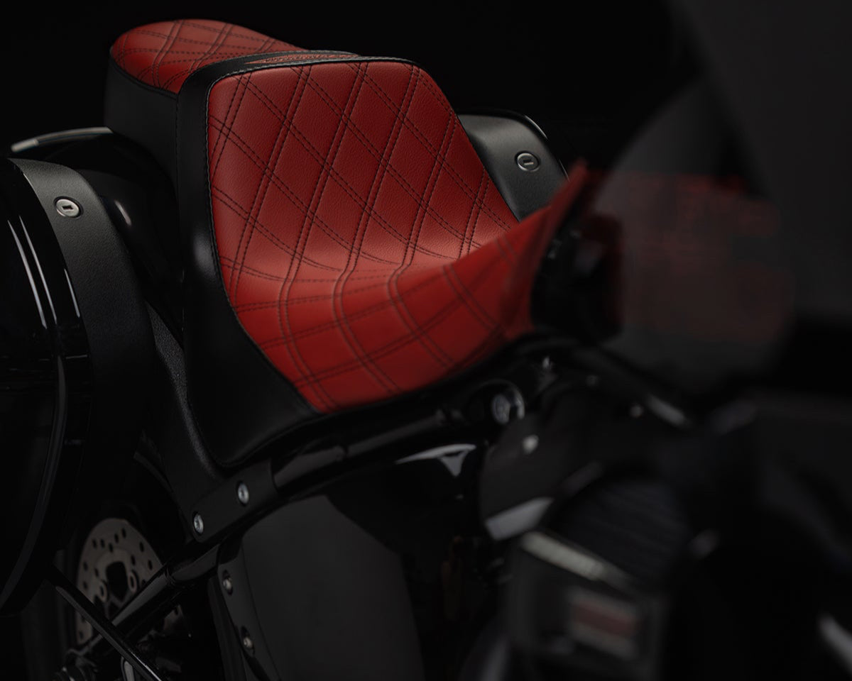 Red & Black Stealth-Grip™ Premium 2-Up Double Diamond Saddle for 2018-2026 Fat Boy