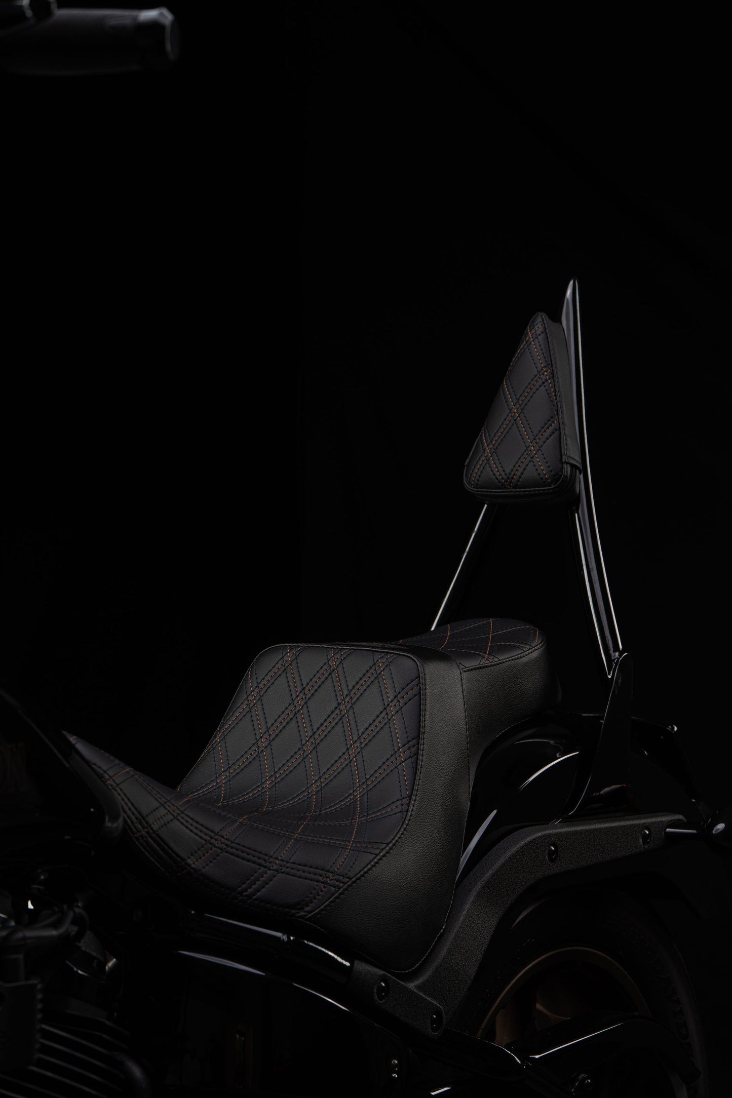 Bronze Stitch, Triple Diamond™, 2-Up Saddle & Diablo Sissy Bar with 100% Matching Triple Diamond™ Back Rest Pad! Fits 2020-2025 Low Rider S & ST