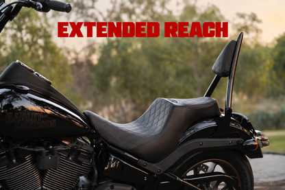 Extended Reach Stealth-Grip™ Double Diamond 2-Up Saddle & Diablo Sissy Bar with 100% Matching Backrest Pad for the 2020-2026 Low Rider S & ST