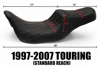 Standard Reach 2-Up Double Diamond Stealth-Grip™ Premium Saddles for 1997-2007 Road King Standard