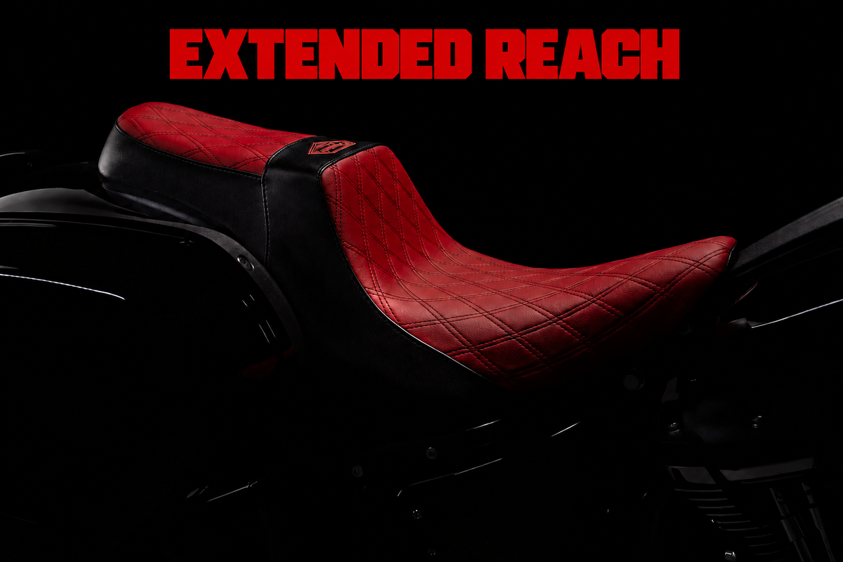 Extended Reach Red & Black Stealth-Grip™ Premium 2-Up Double Diamond Saddle for the 2020-2026 Low Rider S & ST