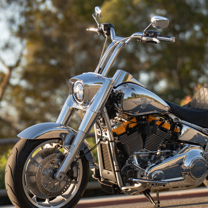 Low Bend Big Daddy 1.5 Pullback Riser &  Moto Bar Kit for 2025-2026 FAT BOY -  (Classic Chrome)