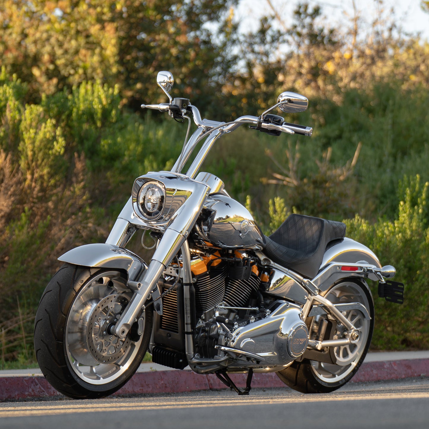 Low Bend Big Daddy 1.5 Pullback Riser &  Moto Bar Kit for 2025-2026 FAT BOY -  (Classic Chrome)