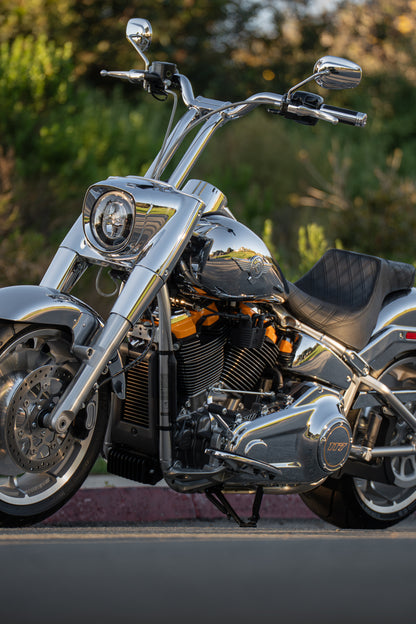 Low Bend Big Daddy 1.5 Pullback Riser &  Moto Bar Kit for 2025-2026 FAT BOY -  (Classic Chrome)