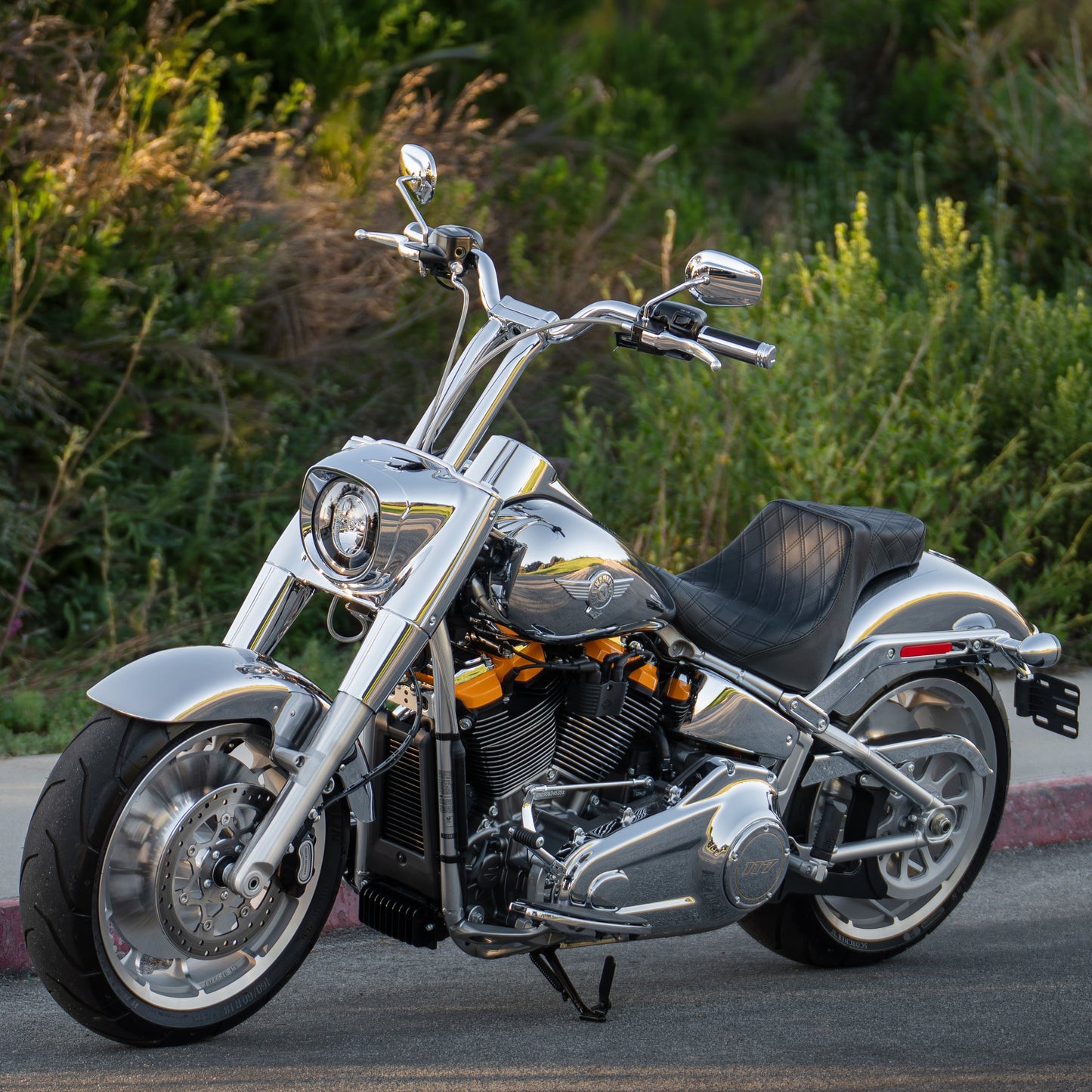 Low Bend Big Daddy 1.5 Pullback Riser &  Moto Bar Kit for 2025-2026 FAT BOY -  (Classic Chrome)