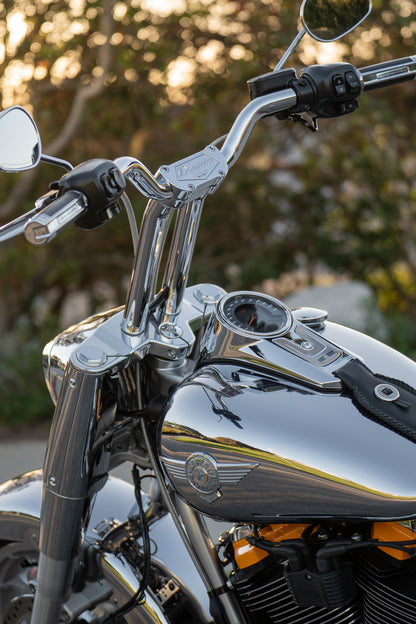 Low Bend Big Daddy 1.5 Pullback Riser &  Moto Bar Kit for 2025-2026 FAT BOY -  (Classic Chrome)