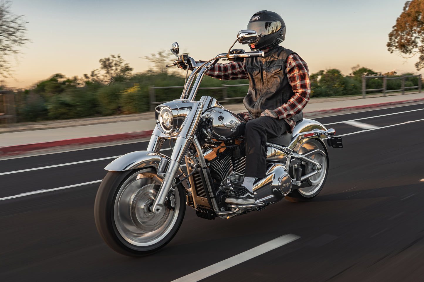Low Bend Big Daddy 1.5 Pullback Riser &  Moto Bar Kit for 2025-2026 FAT BOY -  (Classic Chrome)