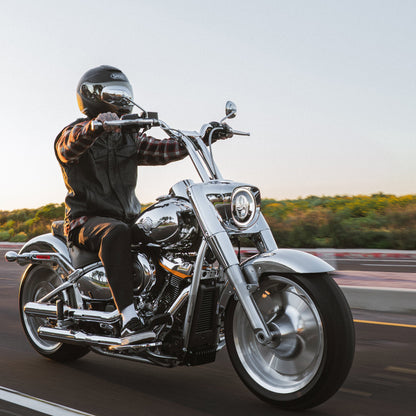 Low Bend Big Daddy 1.5 Pullback Riser &  Moto Bar Kit for 2025-2026 FAT BOY -  (Classic Chrome)