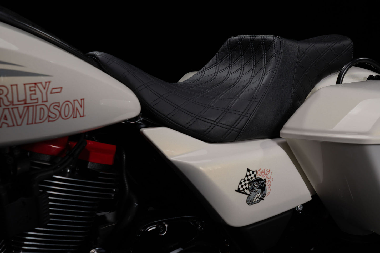 Redesigned 2024-2026 Touring Seat & Sissy Bar Combo, Our Stealth-Grip™ Double Diamond 2-Up Saddle combined with our Diablo Sissy Bar with 100% Matching Double Diamond Backrest Pad!