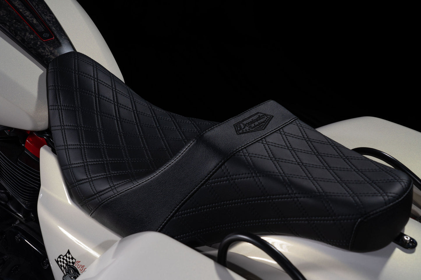 Redesigned 2024-2026 Touring Seat & Sissy Bar Combo, Our Stealth-Grip™ Double Diamond 2-Up Saddle combined with our Diablo Sissy Bar with 100% Matching Double Diamond Backrest Pad!