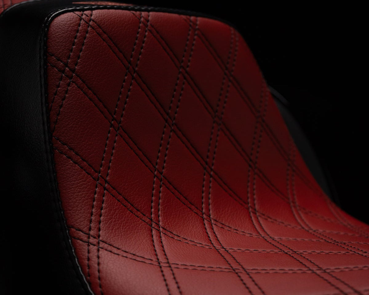 Red & Black Stealth-Grip™ Premium 2-Up Double Diamond Saddle for 2009-2023 Touring Models