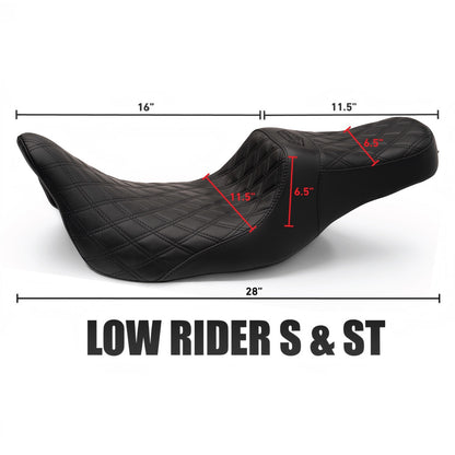 Signature Suede Double Diamond Saddle with Matching Sissy Bar Combo for the 2020-2026 Low Rider S & ST