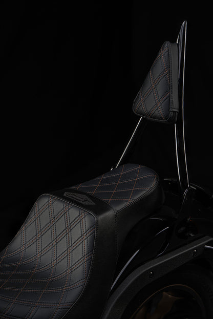 Bronze Stitch, Triple Diamond™, 2-Up Saddle & Diablo Sissy Bar with 100% Matching Triple Diamond™ Back Rest Pad! Fits 2020-2025 Low Rider S & ST