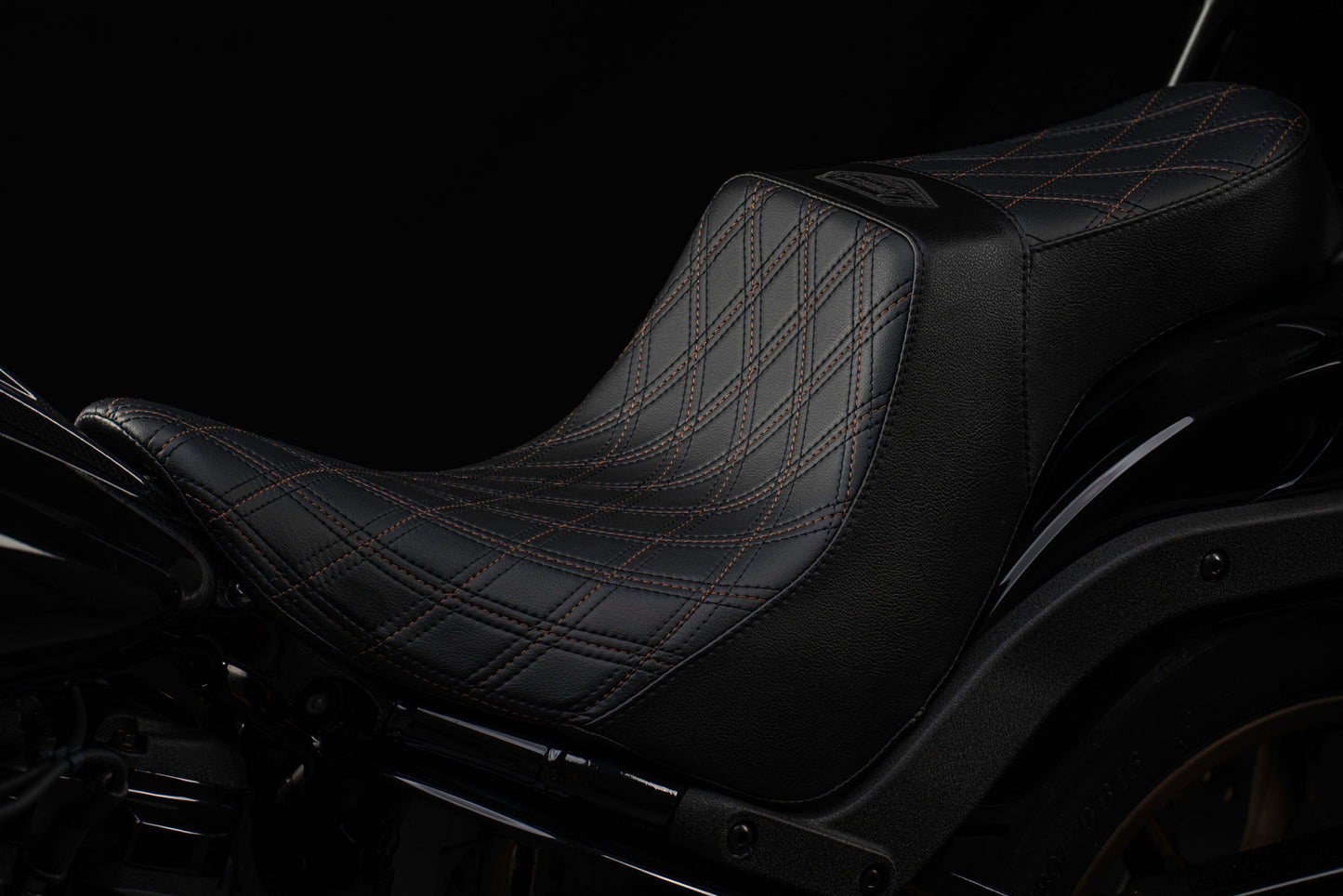 Bronze Stitch, Triple Diamond™, 2-Up Saddle & Diablo Sissy Bar with 100% Matching Triple Diamond™ Back Rest Pad! Fits 2020-2025 Low Rider S & ST