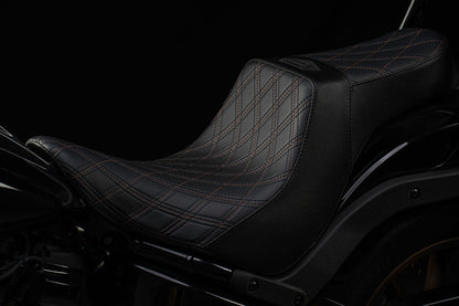 Bronze Stitch, Triple Diamond™, 2-Up Saddle & Diablo Sissy Bar with 100% Matching Triple Diamond™ Back Rest Pad! Fits 2020-2025 Low Rider S & ST