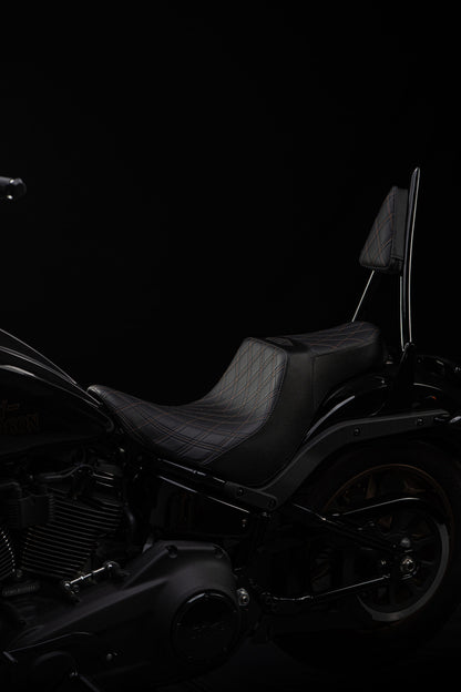 Bronze Stitch, Triple Diamond™, 2-Up Saddle & Diablo Sissy Bar with 100% Matching Triple Diamond™ Back Rest Pad! Fits 2020-2025 Low Rider S & ST