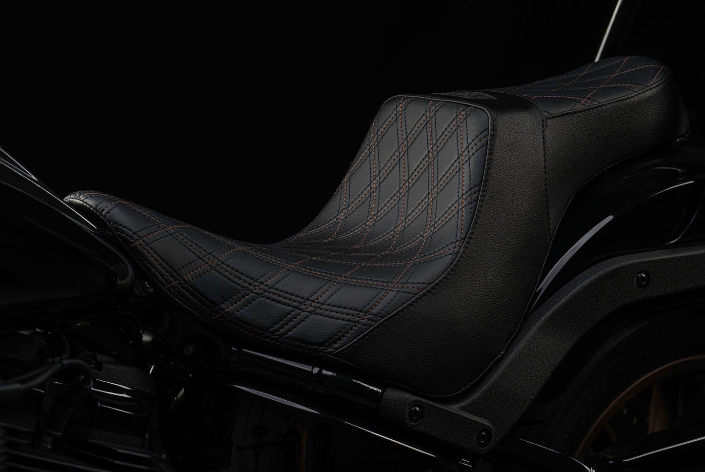 Bronze Stitch, Triple Diamond™, 2-Up Saddle & Diablo Sissy Bar with 100% Matching Triple Diamond™ Back Rest Pad! Fits 2020-2025 Low Rider S & ST