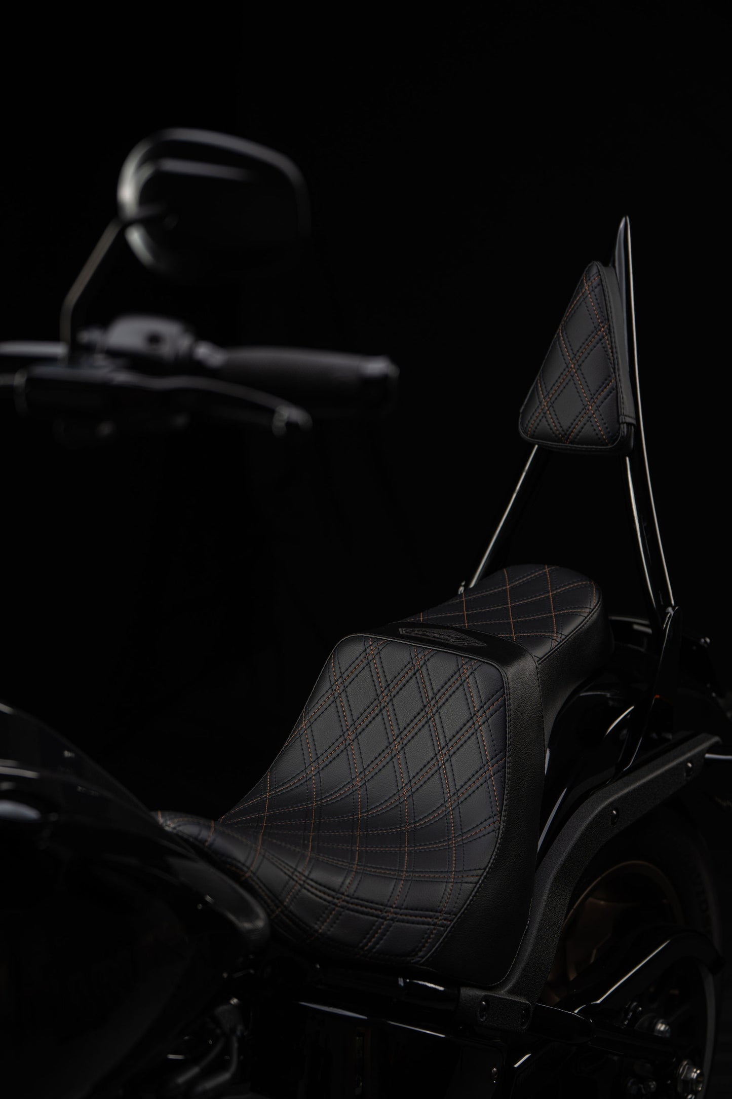 Bronze Stitch, Triple Diamond™, 2-Up Saddle & Diablo Sissy Bar with 100% Matching Triple Diamond™ Back Rest Pad! Fits 2020-2025 Low Rider S & ST