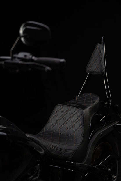 Bronze Stitch, Triple Diamond™, 2-Up Saddle & Diablo Sissy Bar with 100% Matching Triple Diamond™ Back Rest Pad! Fits 2020-2025 Low Rider S & ST