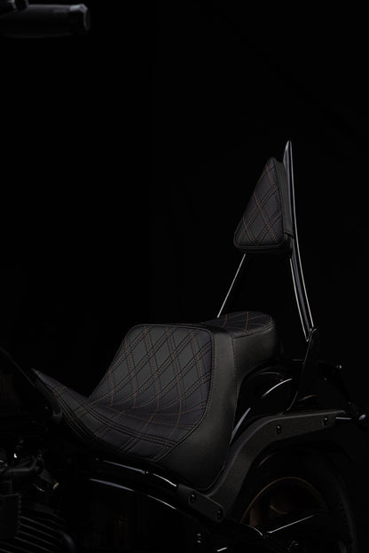 Bronze Stitch, Triple Diamond™, 2-Up Saddle & Diablo Sissy Bar with 100% Matching Triple Diamond™ Back Rest Pad! Fits 2020-2025 Low Rider S & ST