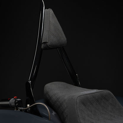 Signature Suede Double Diamond Saddle with Matching Sissy Bar Combo for the 2024-2026 Road Glide