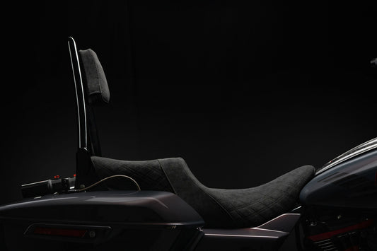 Signature Suede Double Diamond Saddle with Matching Sissy Bar Combo for the 2024-2026 Street Glide