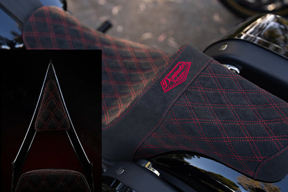 Signature Suede Double Diamond Saddle with Matching Sissy Bar Combo for the 2020-2026 Low Rider S & ST