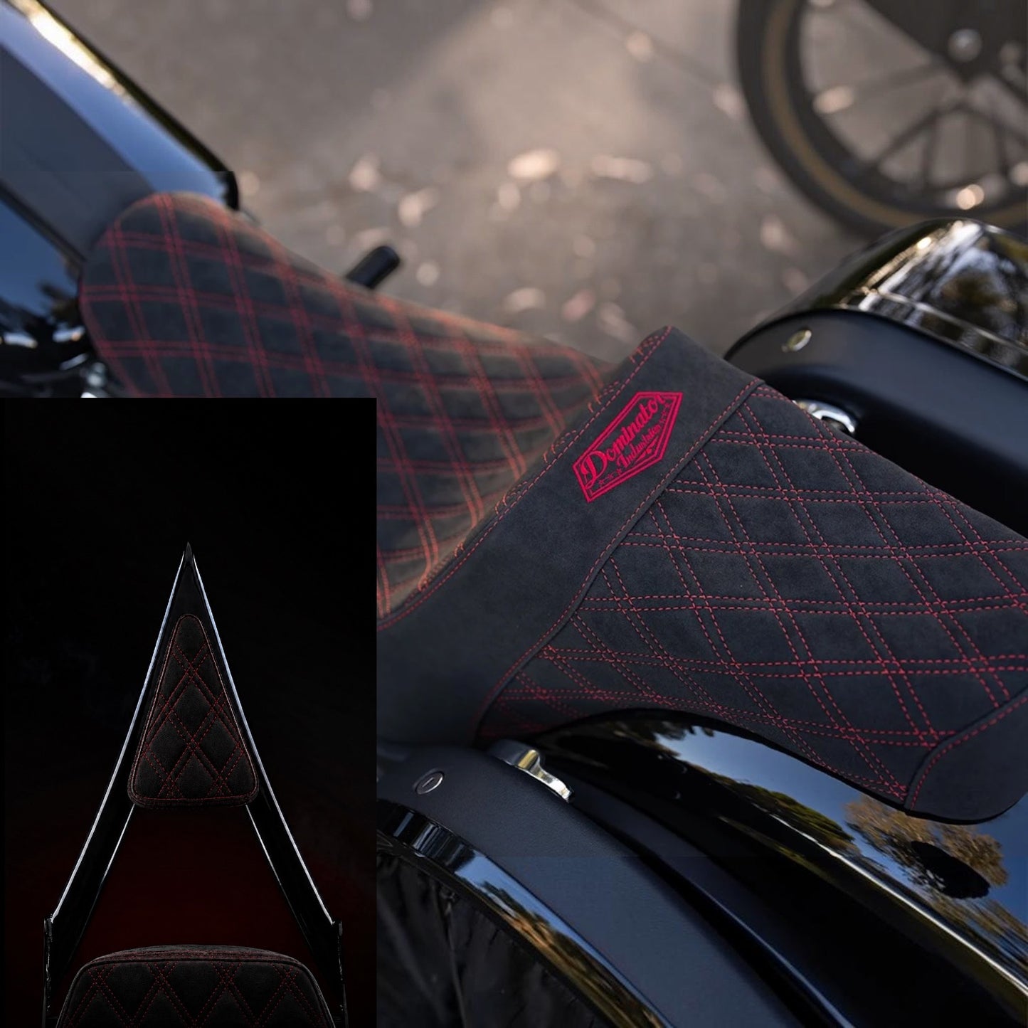 Signature Suede Double Diamond Saddle with Matching Sissy Bar Combo for the 2020-2026 Low Rider S & ST