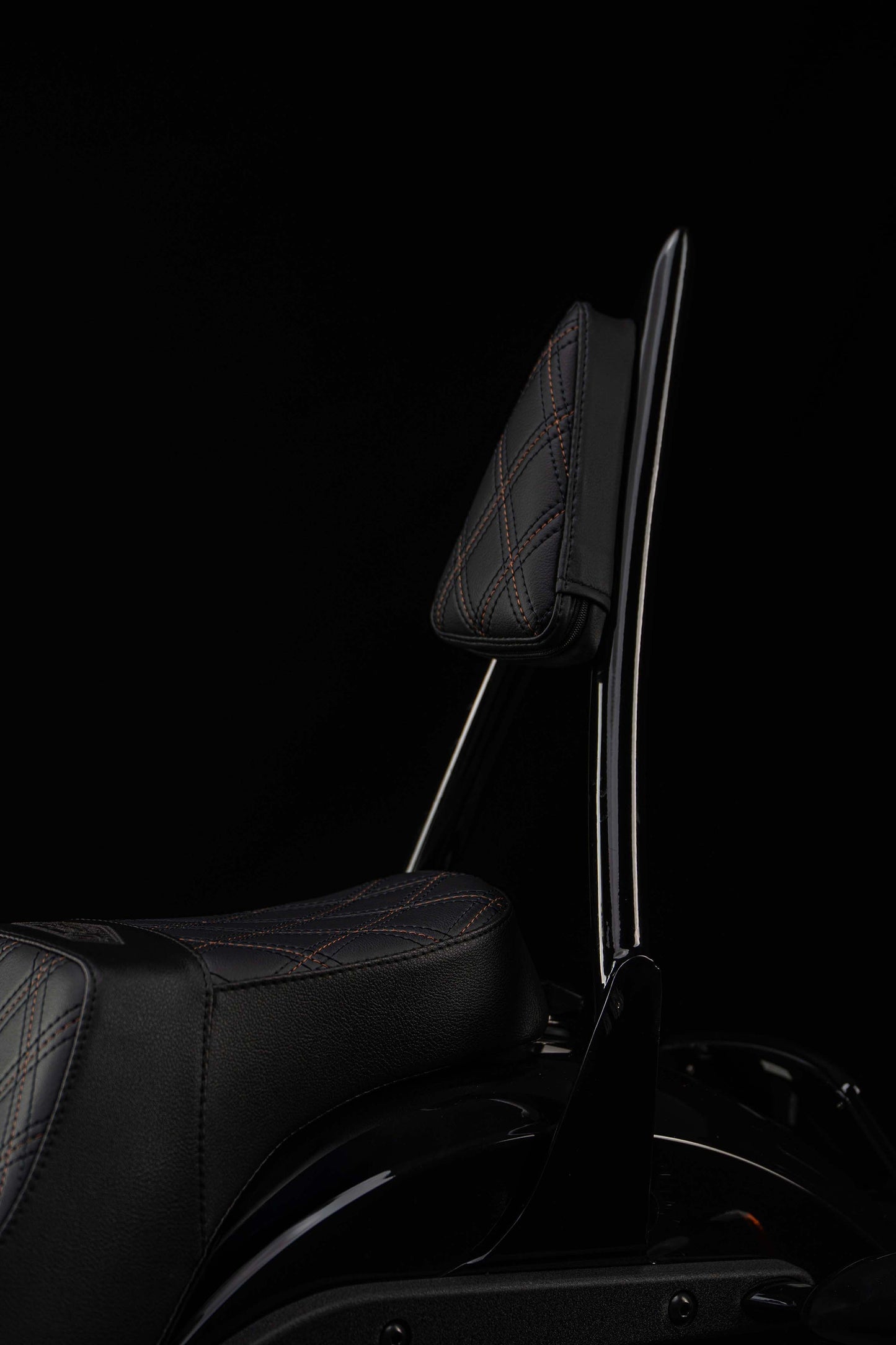 Seat & Sissy Bar Combo, Our Stealth-Grip™ Triple Diamond™ 2-Up Saddle combined with our Diablo Sissy Bar with 100% Matching Triple Diamond Backrest Pad! (Street Bob)