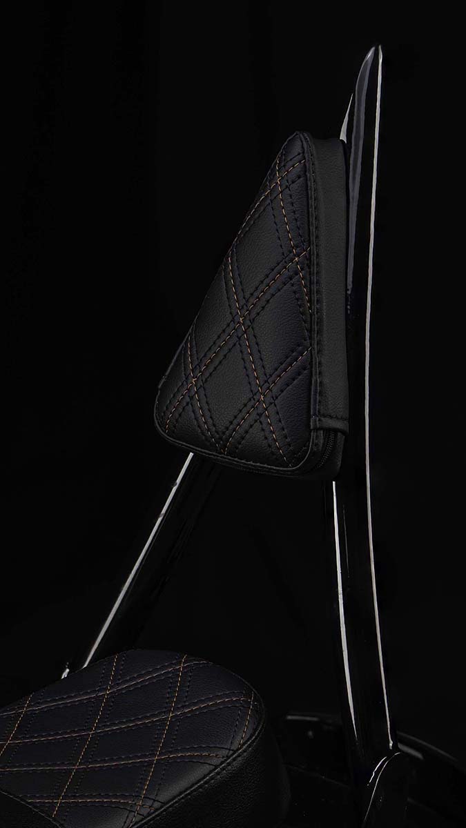 Our Diablo Sissy Bar with Triple Diamond Backrest Pad! (For Touring Models)